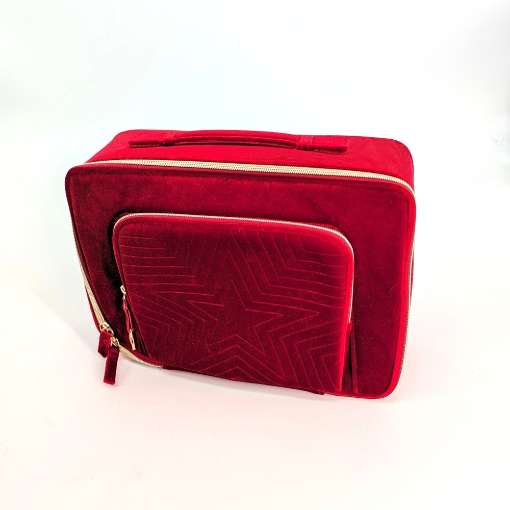 Estee Lauder Red Velvet Train Case Quilted Star Cosmetic Travel Bag